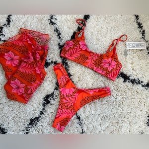 3 piece swim set. Two piece NUERA bikini with matching chiffon wrap.